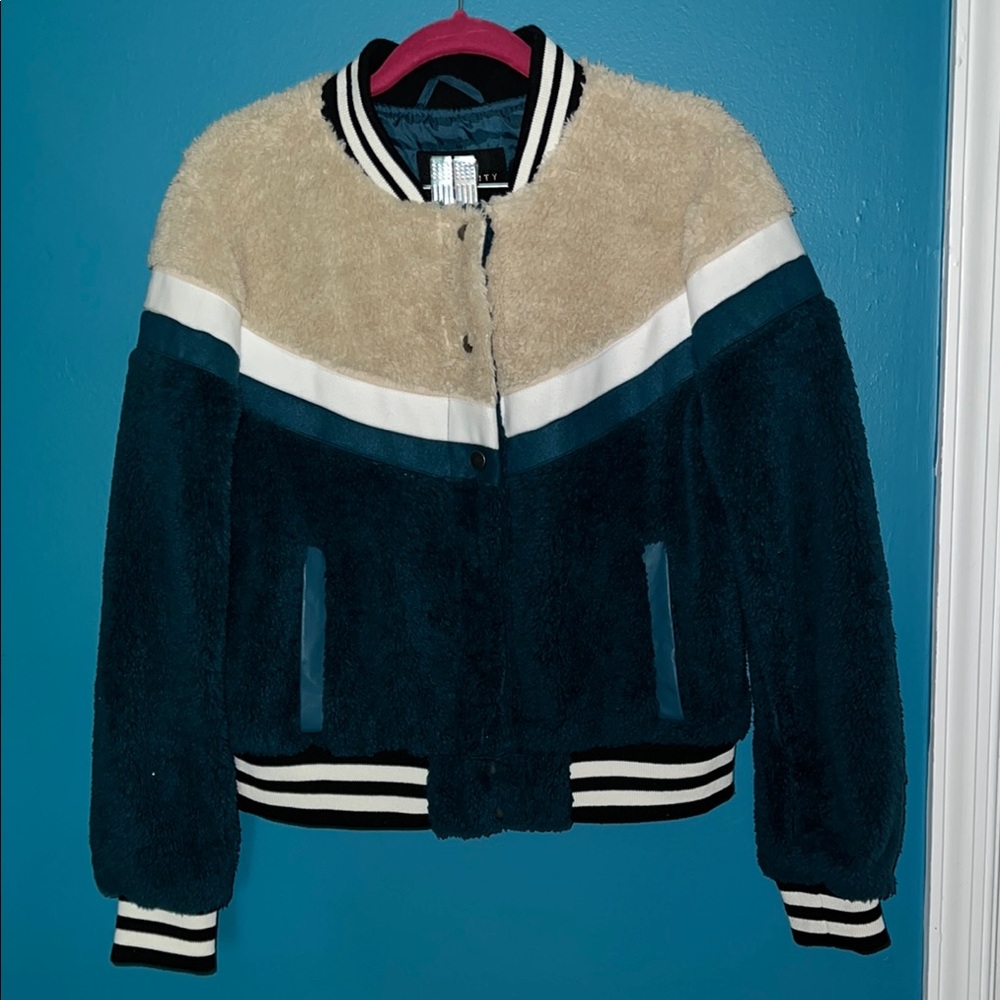 Celebrity Pink Varsity Jacket Blue and Cream